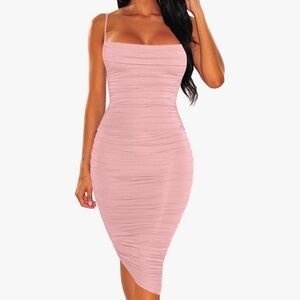 Ruched Bodycon Pink Dress
